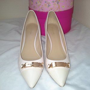 COACH Kitten Heels Off White Yellow Gold Hardware